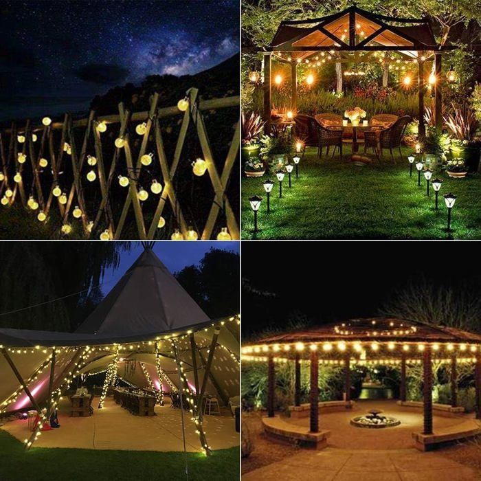 Guirnalda de luces solares para exteriores, 10 m, 50 bombillas LED, impermeable, 8 modos, luces solares para patio y jardín.