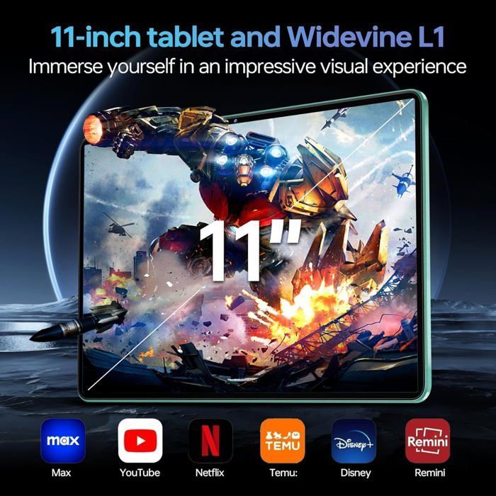 Tablet OUKITEL OT11 de 11 polegadas, Android 14, 16GB+128GB Octa-Core, Wi-Fi 5G, SIM 4G, bateria de 8000mAh, tablet com caneta stylus, roxo