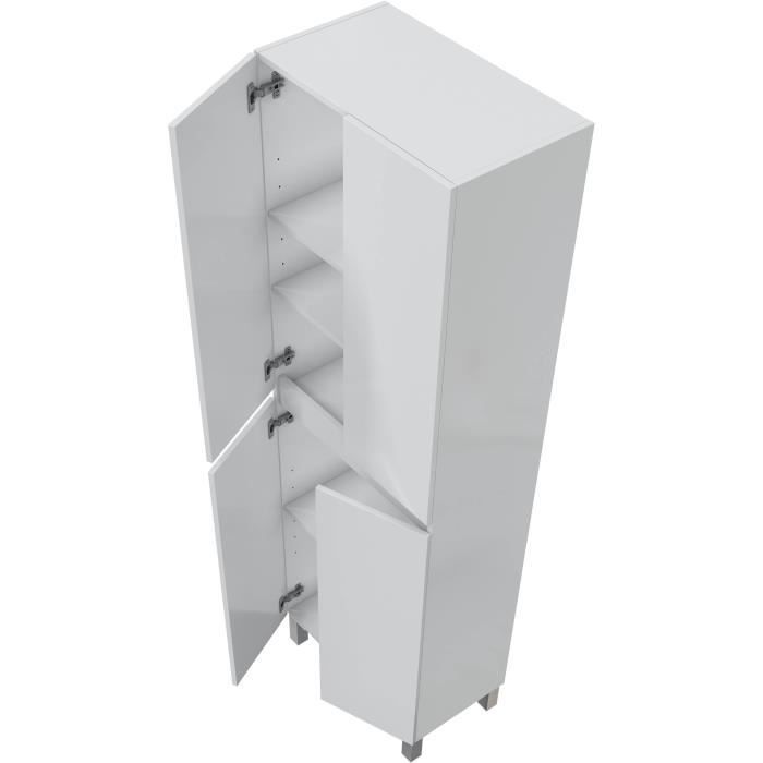 Bathroom cabinet - double column - Glossy white - 4 doors - W60 x D35 x H182 cm - DESTAL