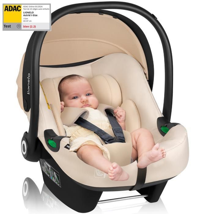 Seggiolino auto LIONELO Astrid i-Size 40-87 cm - Porta bebè - Omologato ADAC - Leggero - 0-13 kg - Gruppo 0+ - Beige