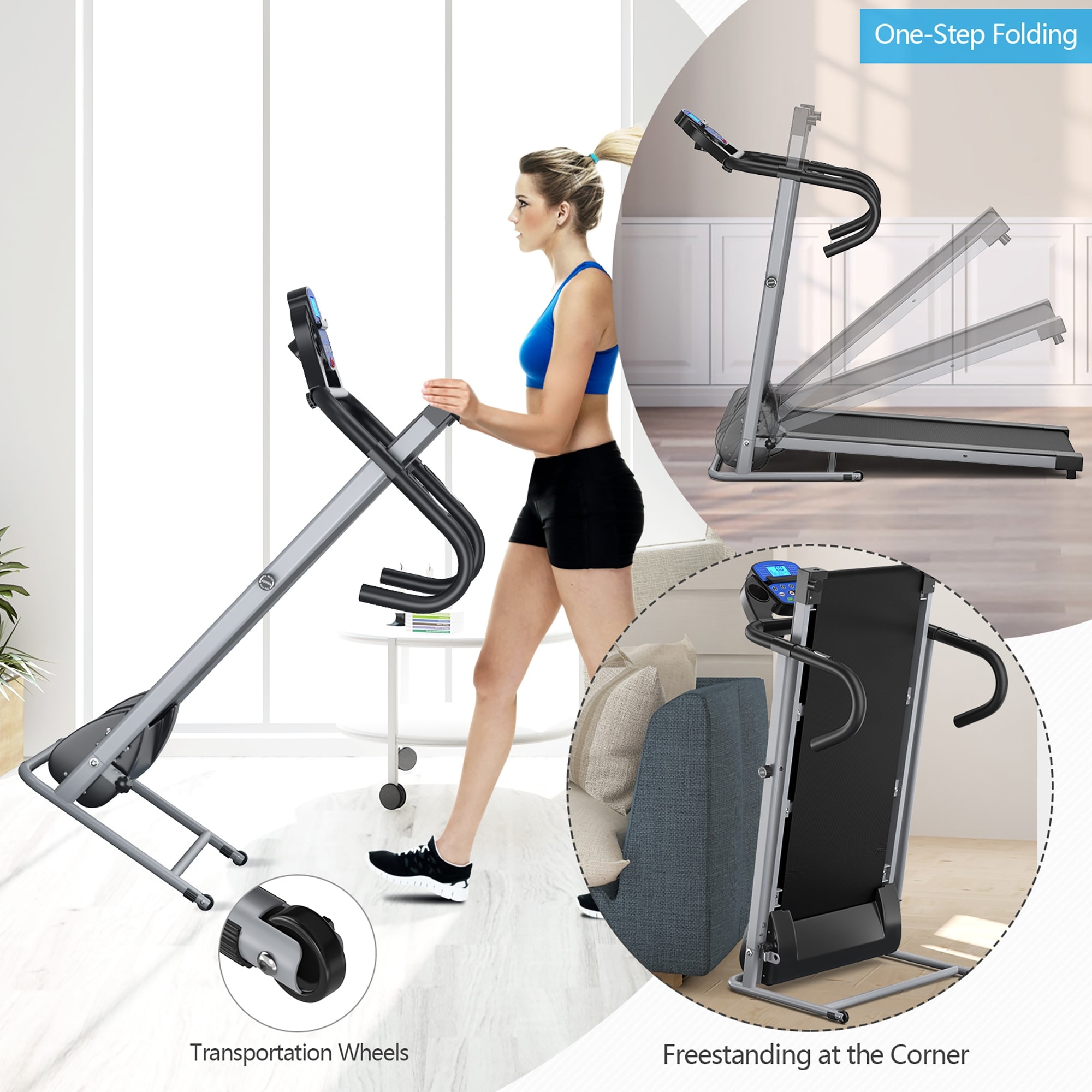 Goplus 1100W kokoontaitettava juoksumatto sähköinen tuki moottoroitu teho