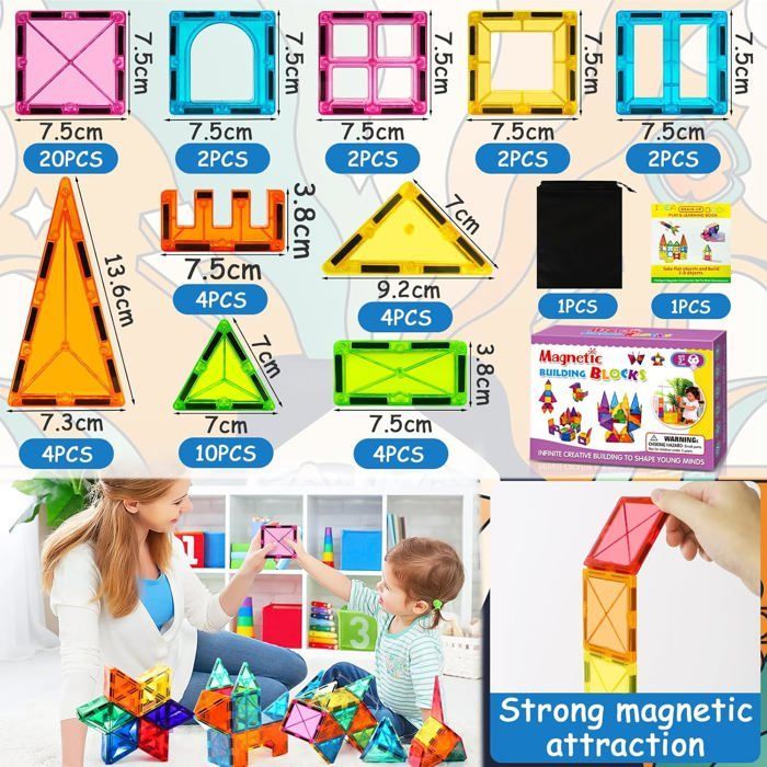 Magnetische constructies - ZIGZAGGEBIEDEN - Ouderlijk model - 54 onderdelen - Leeftijd 3+ - Heldere kleuren