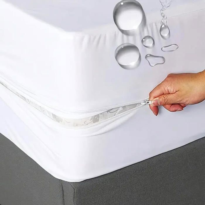 Protector de colchón impermeable con cierre de cremallera | Bolsillo profundo de 40 cm | 100 % poliéster, suave y silencioso, 140 x 200 cm, para 2 personas