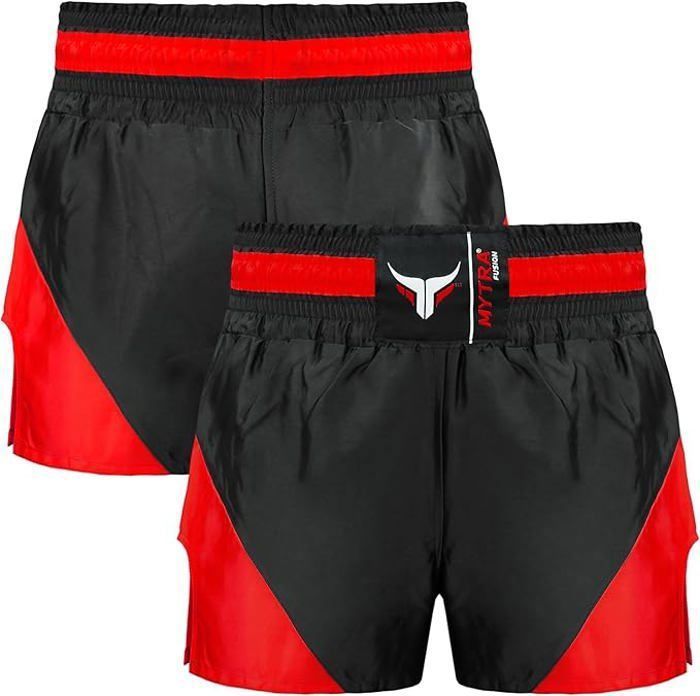 Short Muay Thai - Mytra - Fusion Noir/Rouge - Ultra-léger - Respirant - Confort optimal