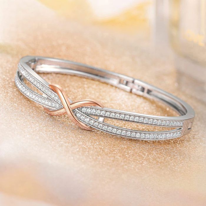 Damesarmband - Infinity-armband - 18 cm - Met kristallen - Roségoud - Cadeau voor Moederdag, verjaardag, mama, Kerstmis, bruiloft