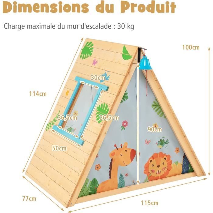 COSTWAY 2-in-1 Kinderspeelhuisje voor in de tuin met klimrek, waterdicht klokvormig speelhuisje van vurenhout voor binnen- en buitengebruik, kinderen van 3-8 jaar