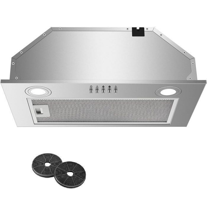 Cappa da incasso - Cappa da cucina integrata - 300 m³/h - 52 cm - Aspirazione o ricircolo - Acciaio inox - 3 velocità