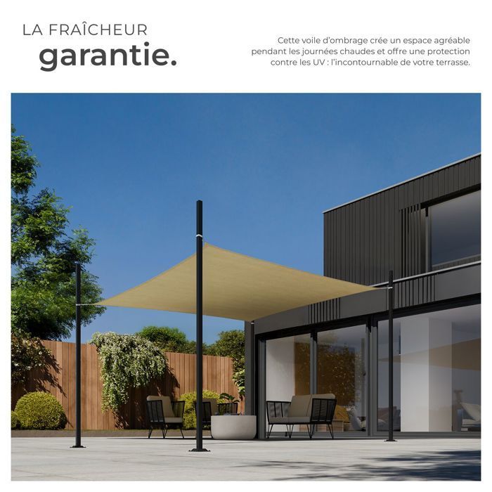 Voile d'ombrage - TECTAKE - Protection solaire SUNNY extérieur en HDPE indéchirable avec protection UV imperméable 3x4m - Sable