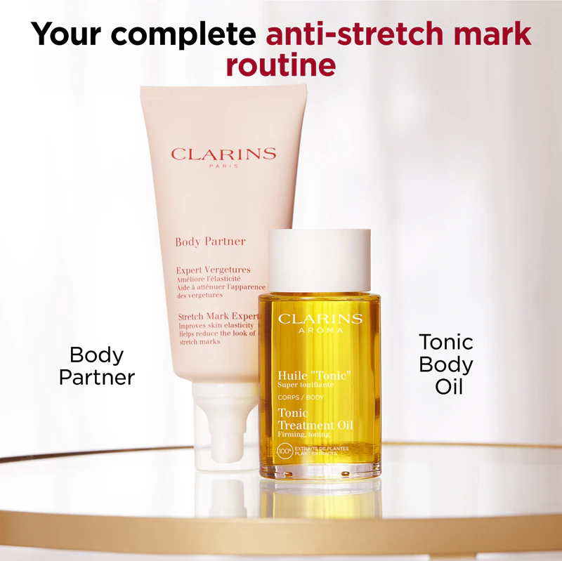 Clarins Body Partner Stretch Mark Expert é um creme corporal calmante que reduz as estrias existentes e previne o aparecimento de novas.