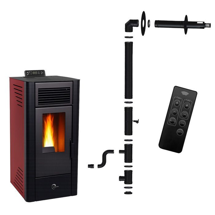 Estufa de pellets sellada Anita de 11,6 kW, Bordeaux Sannover + Kit de instalación