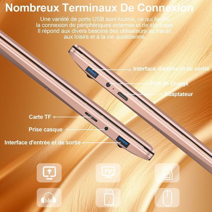 BVATE PC portable -14''FHD - RAM 6Go+256Go Mémoire - Ordinateur Portable Windows11 |Celeron N4020 - Stockage1To extensible -Or