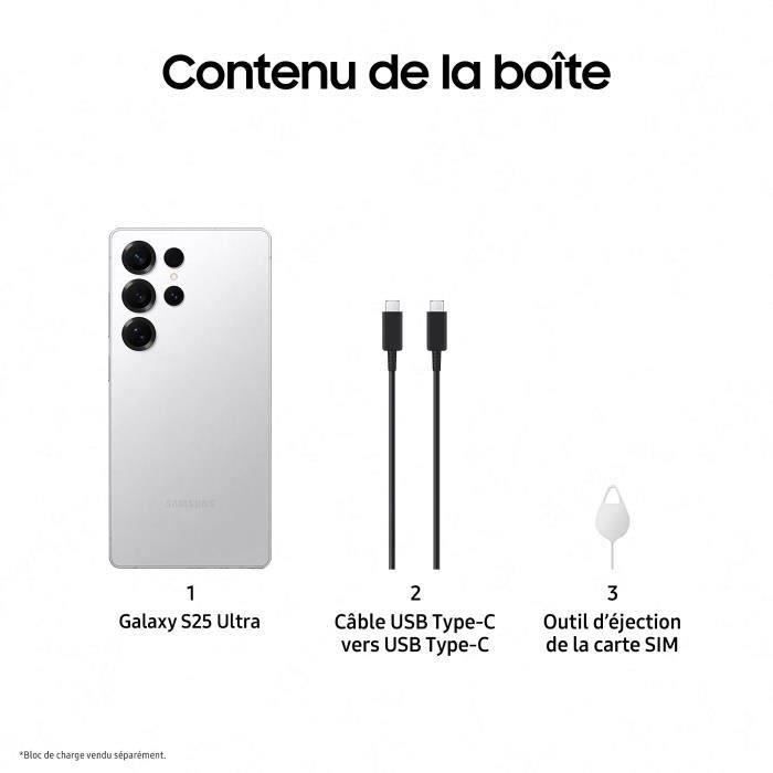 Smartphone SAMSUNG Galaxy S25 Ultra AI de 256 GB, color plata titanio.