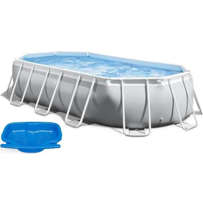 Kit de piscina con estructura prismática tubular ovalada (5,03 m x 2,74 m x 1,22 m) y pediluvio.