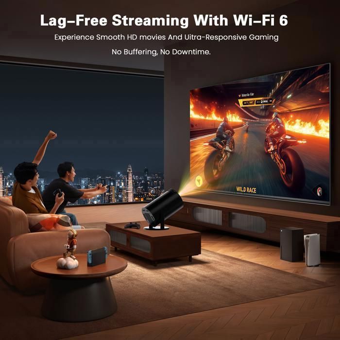 [Built-in App] 4K 1080P Video Projector, Mini Portable Full HD 1080P Projector 5G WiFi 6 BT 5.4 - Black