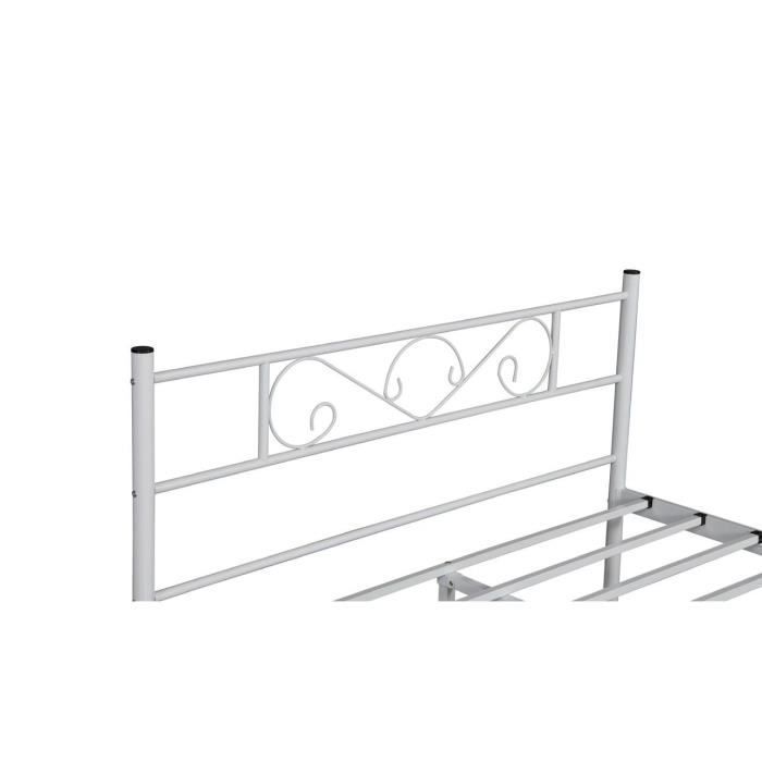 Cama metálica modelo HOLA de 140 x 190 cm - Blanca - SIN MARCA - Cama de metal - Base de láminas - Estilo industrial - Loft