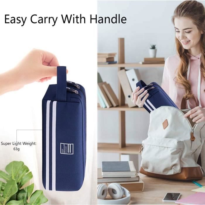 School Pencil Case - Large Capacity - Double Compartment - Handle - Unisex