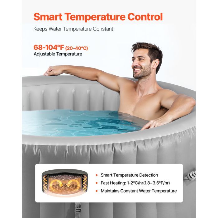 Spa hinchable redondo - VEVOR - Capacidad para 4-6 personas - Jacuzzi portátil para exteriores 208x66 cm - PVC - Gris