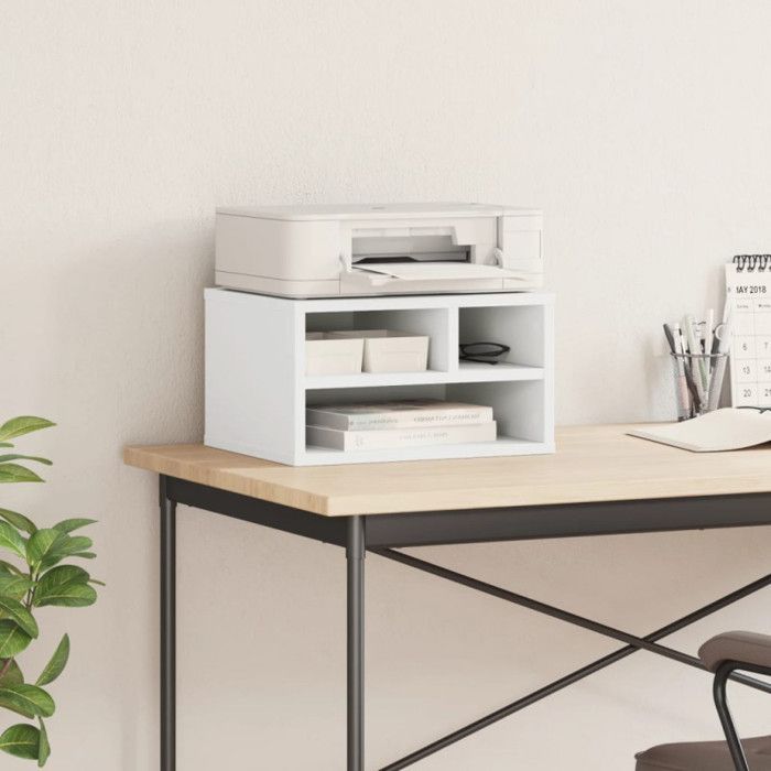 Soporte blanco para impresora de madera de ingeniería, 40x32x22,5 cm.