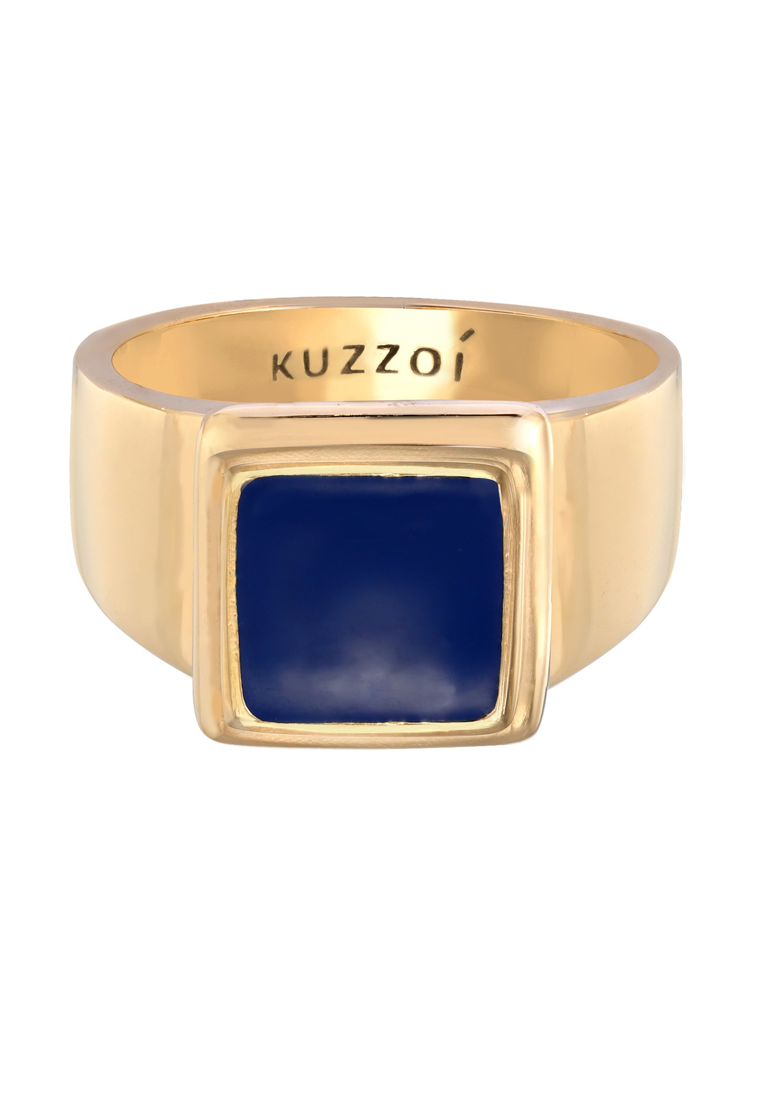 KUZZOI Bague Signet Homme Carré Bleu avec émail en argent 925 plaqué or