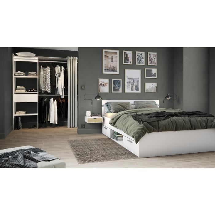 Cama para adultos Demeyere Michigan - 140 x 190 cm - Múltiples compartimentos de almacenamiento - Blanca