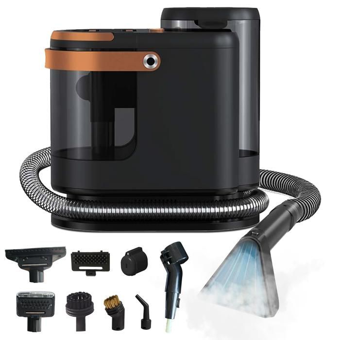 Nettoyeur Vapeur Détacheur 1200W - Réservoir 1,6L/1,2L - Tuyau 1,6M / Cordon 4M - Nettoyeur Canapé Tissu Avec 9 Accessoires,Gris