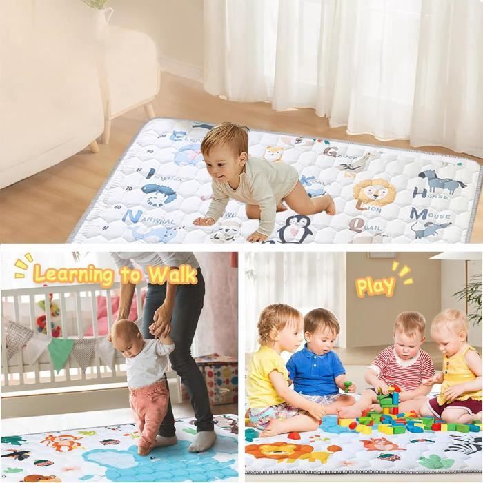 Alfombra antideslizante de 127x127 cm, plegable, gruesa, con estampado de animales, ideal para la habitación de los niños.