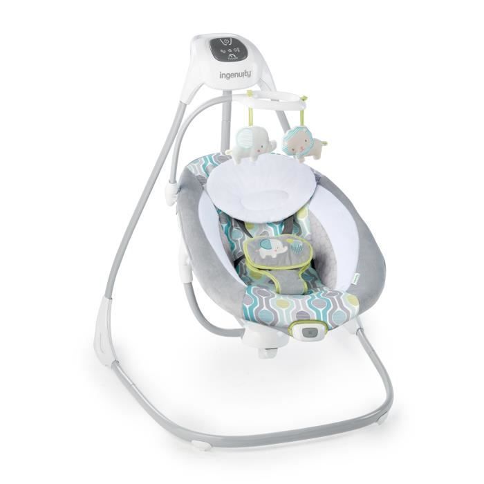 INGENUITY Everston 180° draaibare elektrische babyschommel/bouncer, 6 snelheden, babycadeau