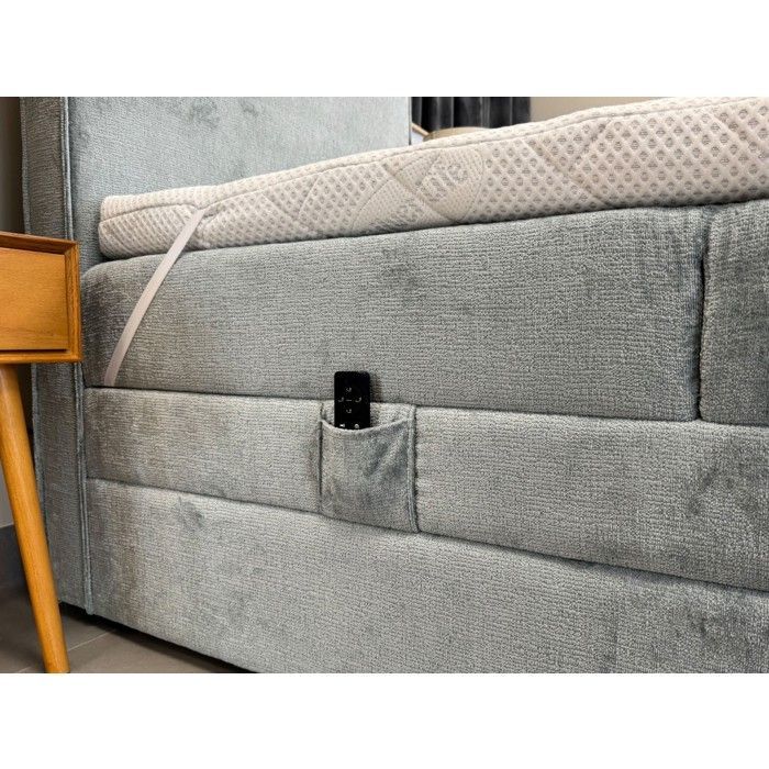 Letto matrimoniale 90x200 SORRENTO - set relax elettrico con materasso a molle insacchettate, contenitore e coprimaterasso in grigio chiaro