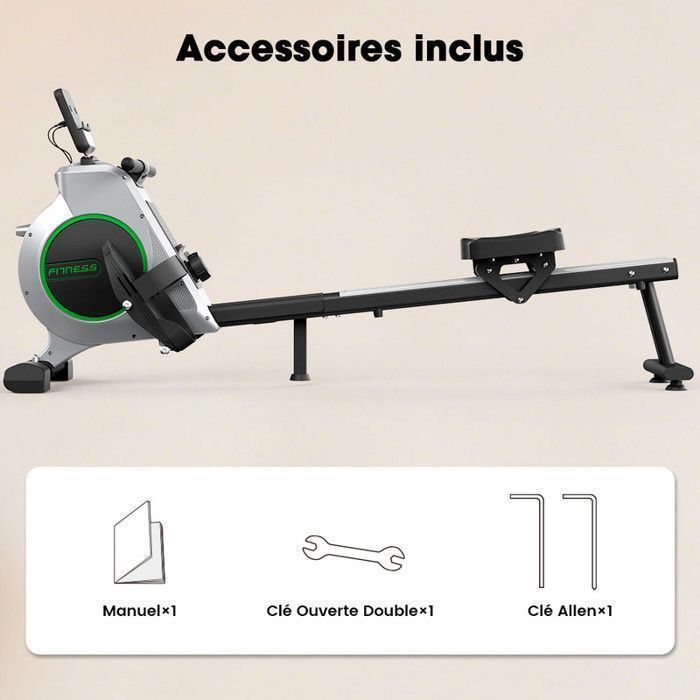 Rameur magnétique -16 Niveaux de résistance -Capacité 160Kg -Ecran LCD -Compatible Kinomap -Robuste et stable - Silencieux