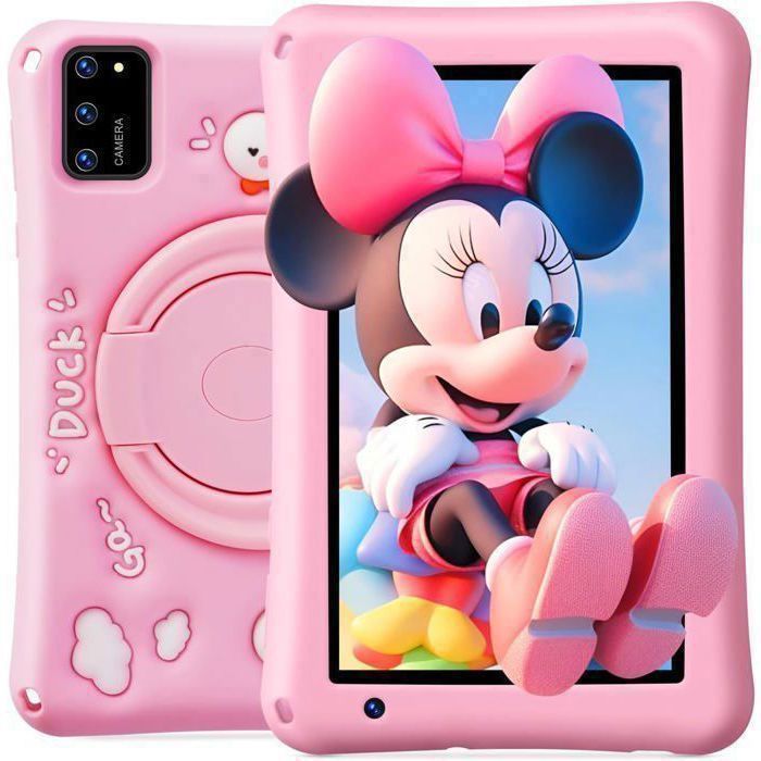 Tableta infantil de 7 pulgadas, Android 13, 8+64 GB, Octa-Core, control parental, funda a prueba de niños, rosa.