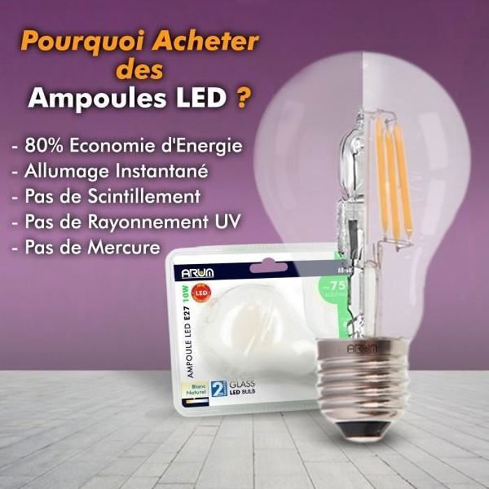 Lot de 10 Ampoules LED E27 9W eq 60W 806lm (Blanc neutre 4000K)