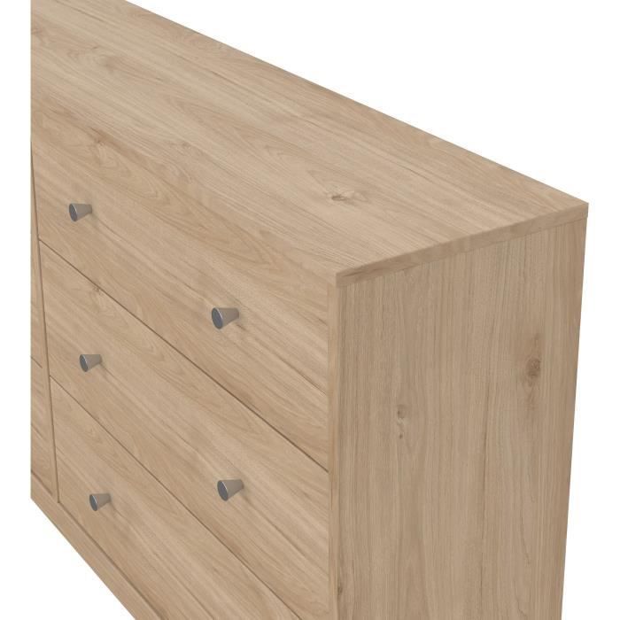 Commode OREGON 6 Tiroirs - Décor chêne - L 143 x P 30 x H 68 cm