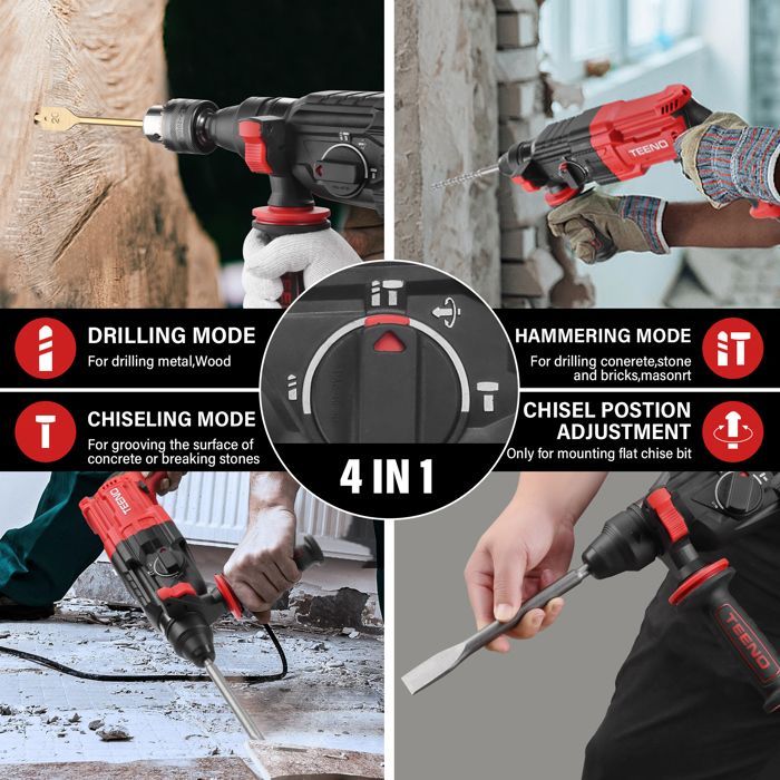 Furadeira de impacto rotativa - TEENO - TEENO - 950 W - 0-1150 rpm - 17 acessórios