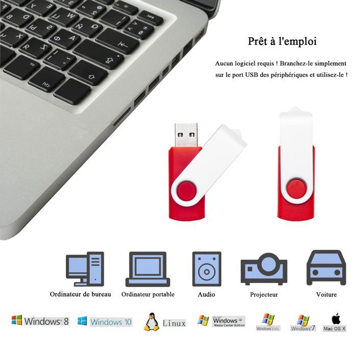 Conjunto de 5 unidades flash USB de 32 GB, versão 2.0, REWBOAT, disco de armazenamento giratório, pen drive, memória flash externa.
