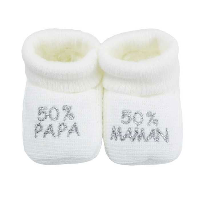 Trois Kilos Sept Chaussons naissance - message :  50% maman 50% papa