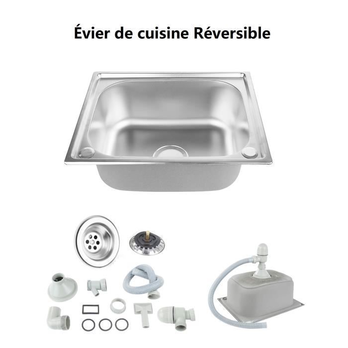 Évier de cuisine en inox Willonin® 50x40cm avec raccord de vidange et égouttoir réversible