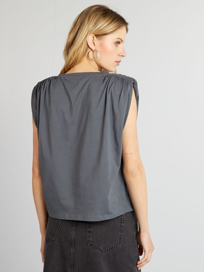 Mouwloos T-shirt met schoudervullingen - GRIJS