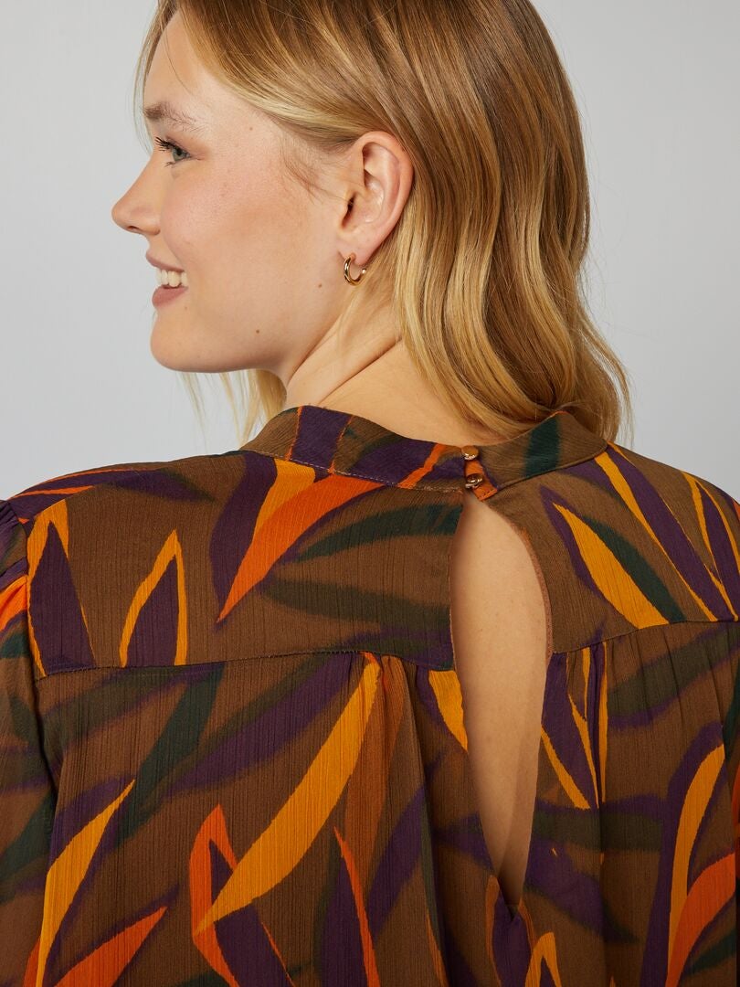 Blusa de crepé estampada - MARRÓN