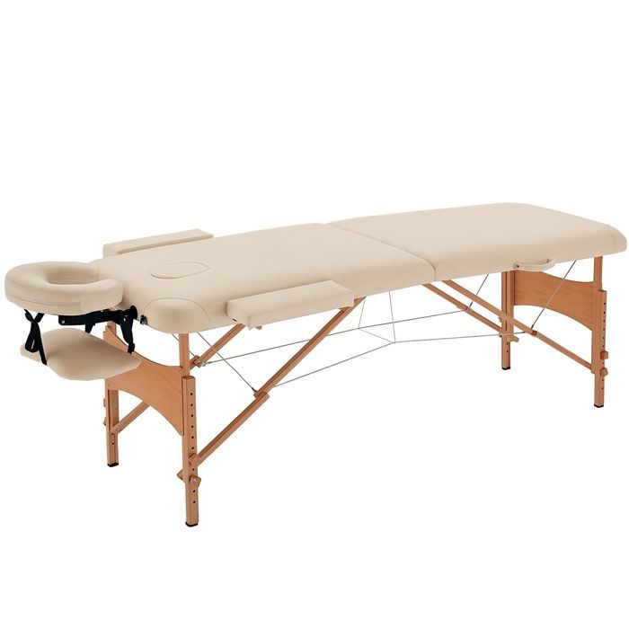 Table de massage - HOMCOM - pliable cosmétique portable 2 zones hauteur réglable mobilier - bois - crème