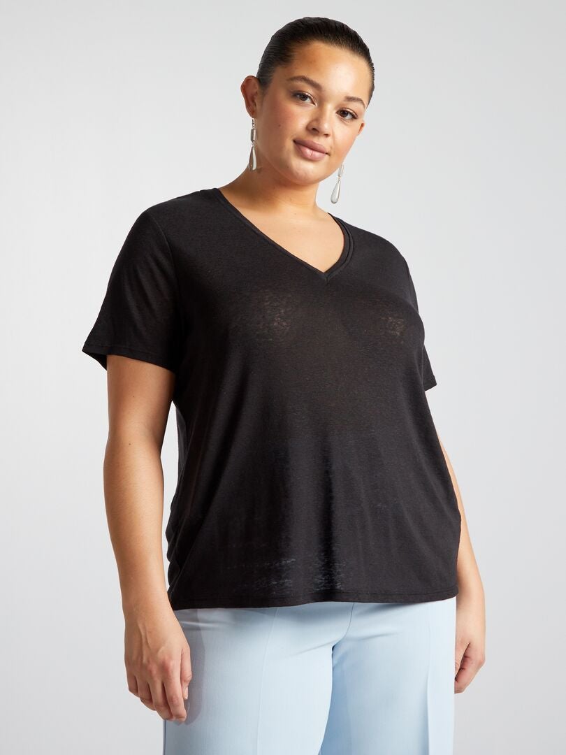 Zacht linnen T-shirt - zwart