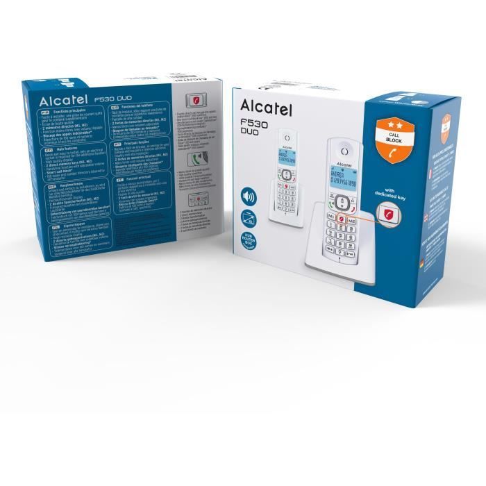 Telefone sem fio - ALCATEL - F530 Duo - 2 aparelhos, bloqueio de chamadas, viva-voz, 2 números de discagem rápida, branco/cinza