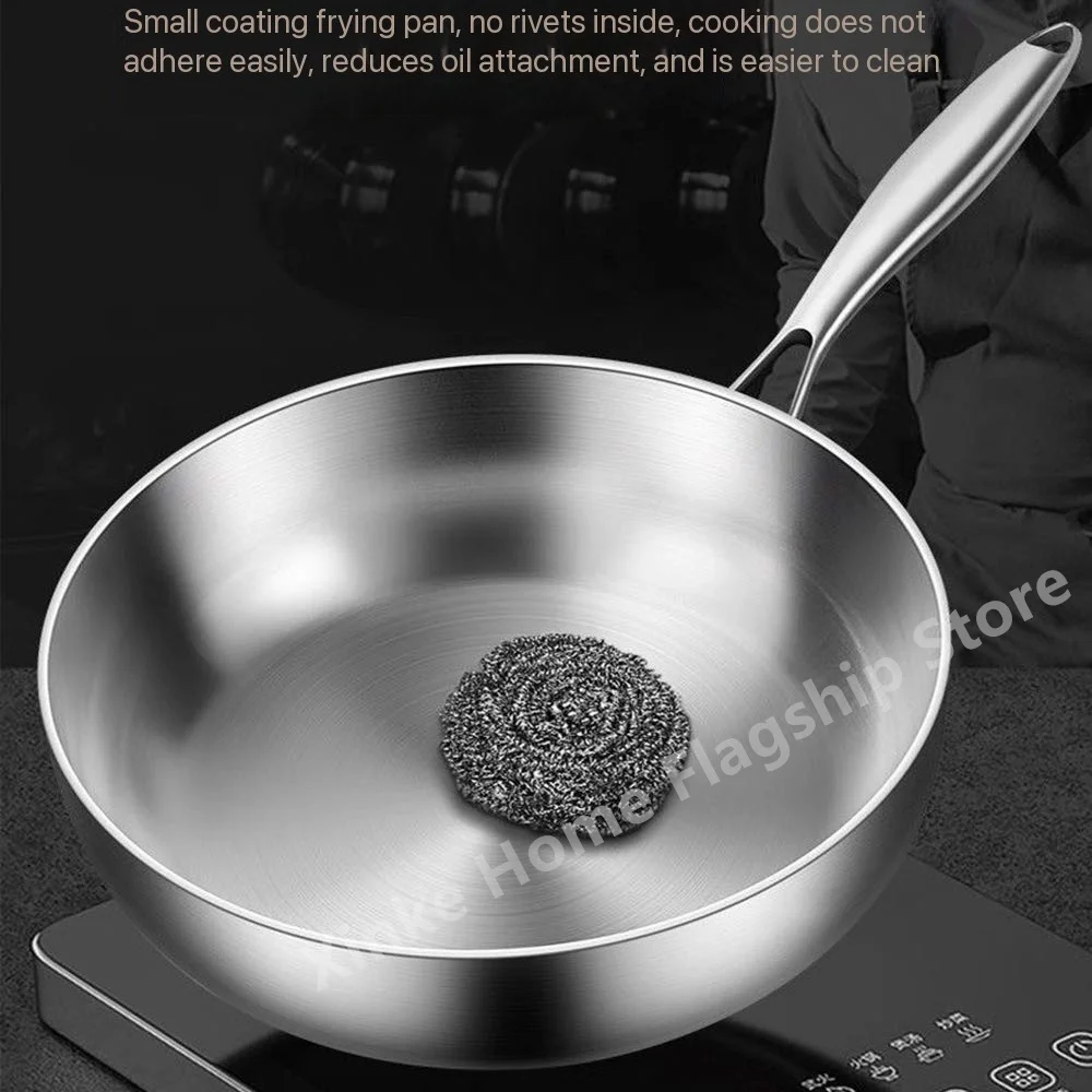 Poêle à frire en acier inoxydable 316, wok profond, sans revêtement, antiadhésif, compatible avec les plaques à gaz et à induction, ustensile de cuisine universel