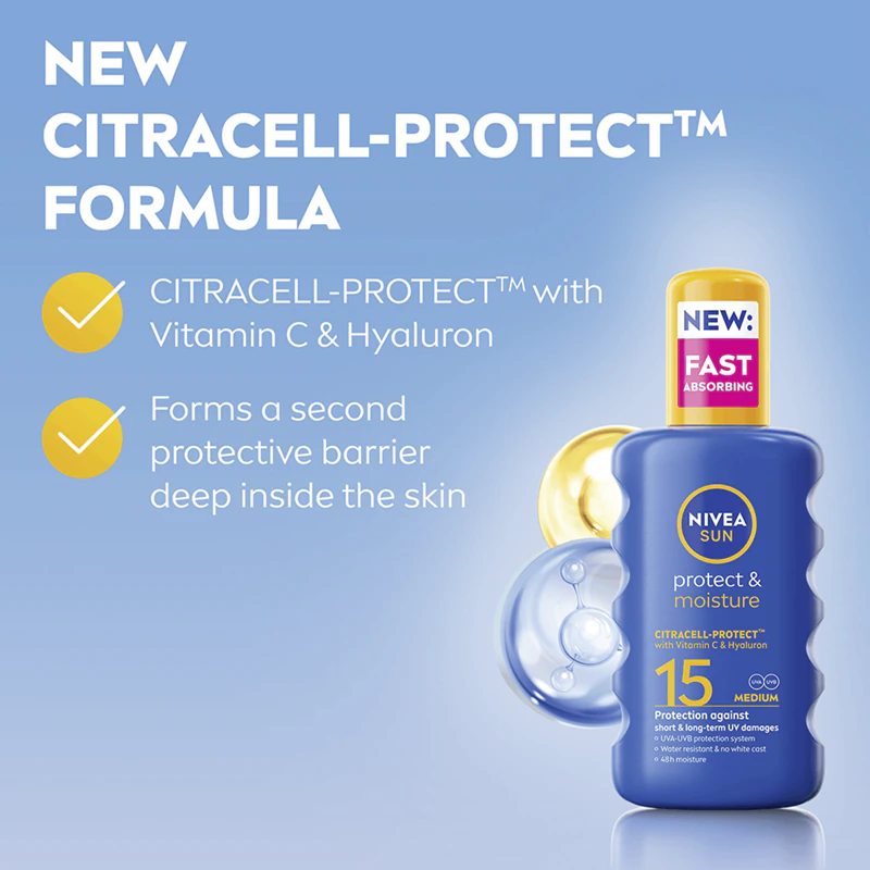 Protetor solar em spray NIVEA SUN Protect & Moisture FPS 15