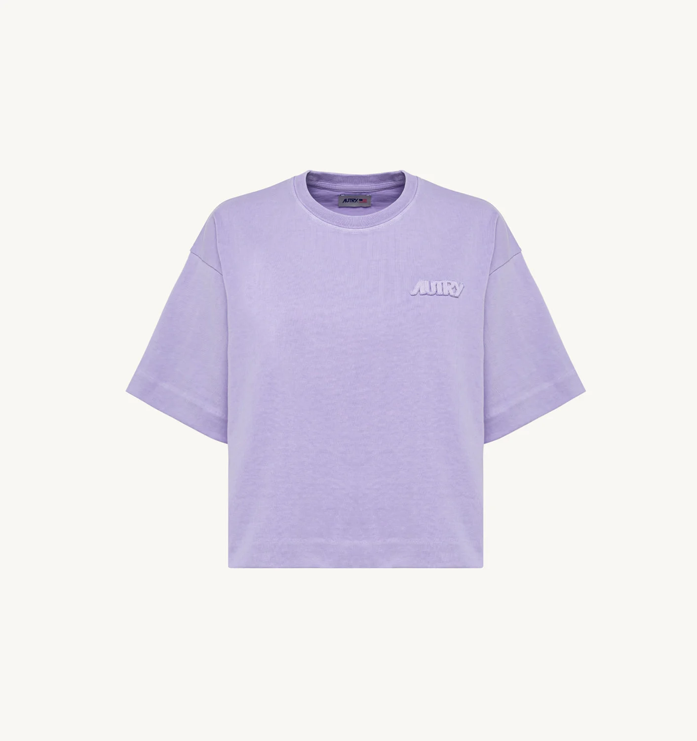 Tricou scurt din jerseu de bumbac liliac, croială dreptunghiulară