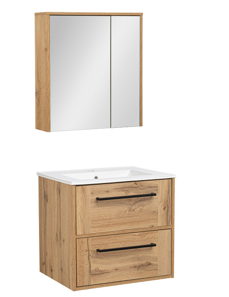 Zestaw Łazienkowy 60cm Vivien Dąb Wotan Szafka z Lustrem