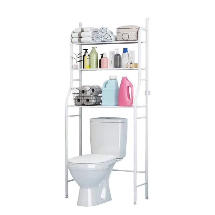 Meuble WC ou Machine à laver Meuble dessus Toilette Étagère de salle de bain 3 étagères 68x160x25cm(LxHxP)