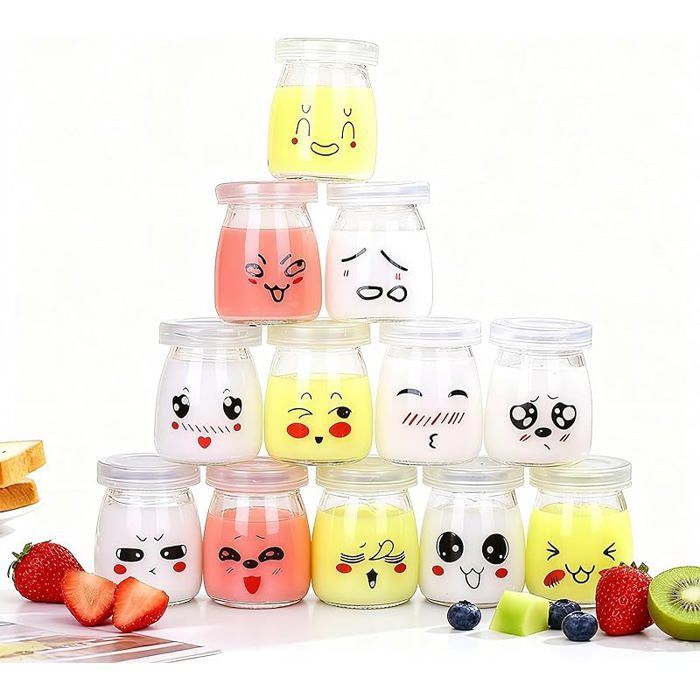 12 tarros de yogur de cristal con tapa, tarros de cristal pequeños de 100 ml con tapa, tarros con tapa para cajas de cartón