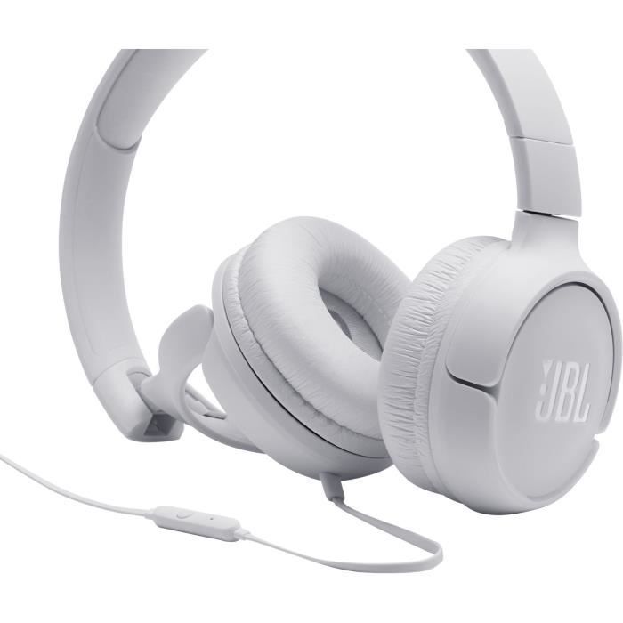 Casque filaire JBL Tune 500 - Son Pure Bass - Conception légère et et pliable - Blanc