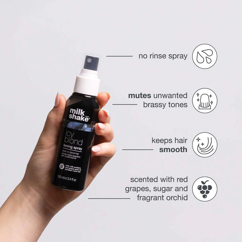 milk_shake® Icy Blond Toning Spray neutralisiert gelbliche Töne