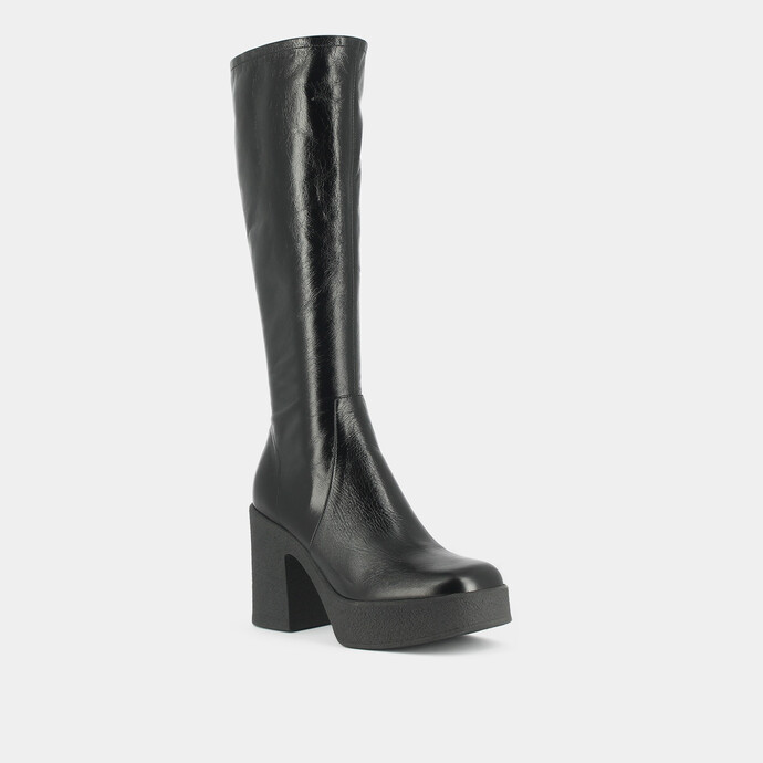 Bottes à plateformes  en cuir vieilli noir